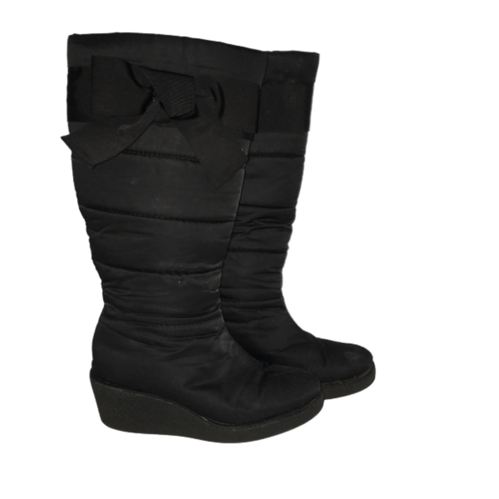 Kate Spade Cagney Size 8 M Black Nylon Quilted Bow Wedge Winter Boots